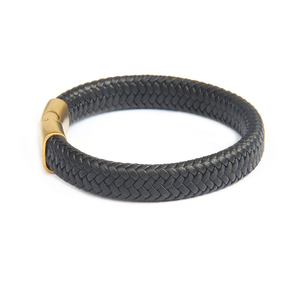 Black Leather and 18K Gold Richmond Bracelet