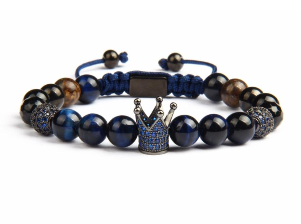 Blue Crown Blue Tiger Eye Cz Agata Bracelet