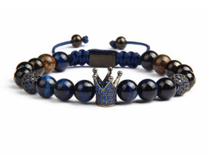 Blue Crown Blue Tiger Eye Cz Agata Bracelet