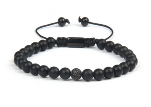 Onyx and Rhodium Minimalistic Bracelet Cz Ball