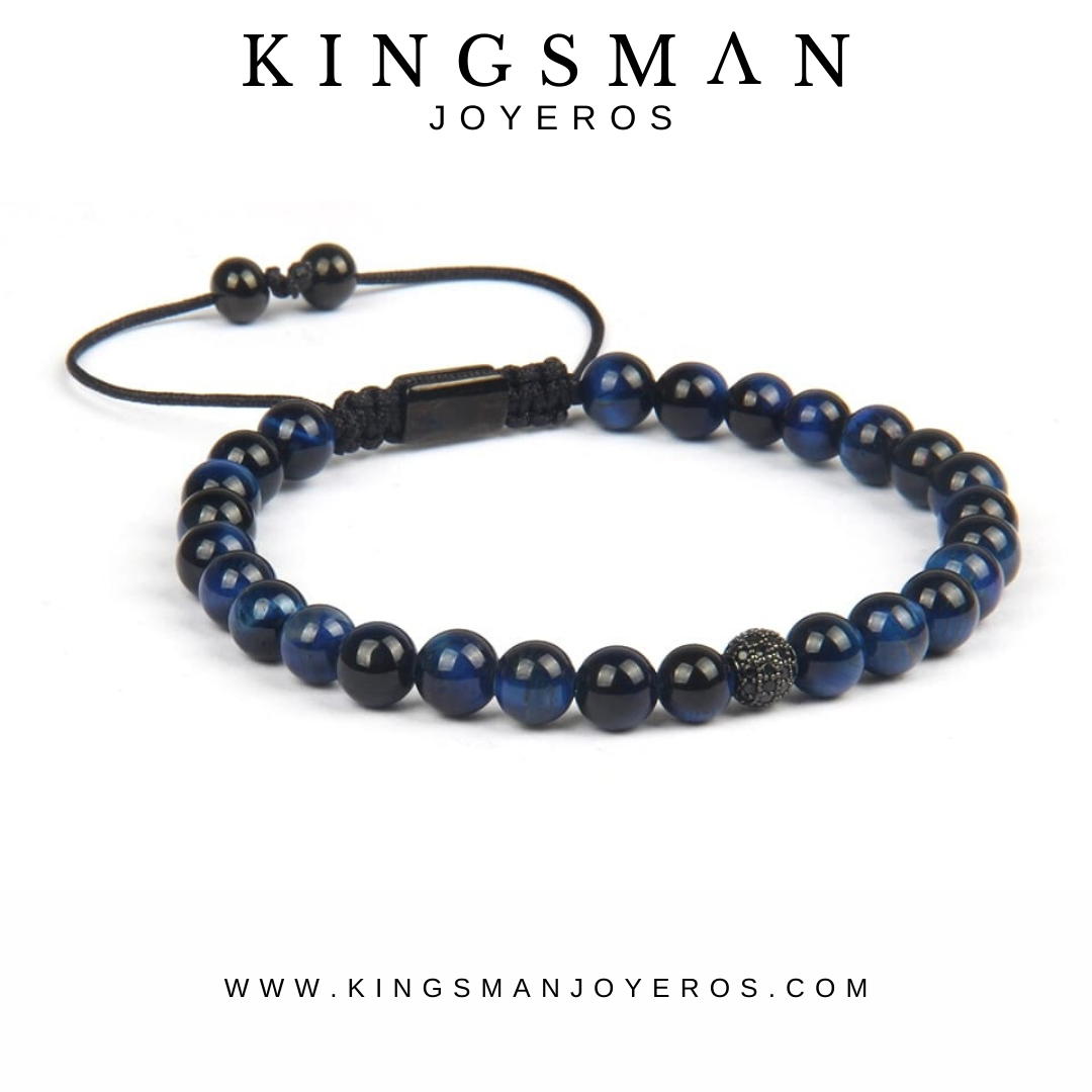 Blue Tiger Eye and Rhodium Minimalistic Bracelet