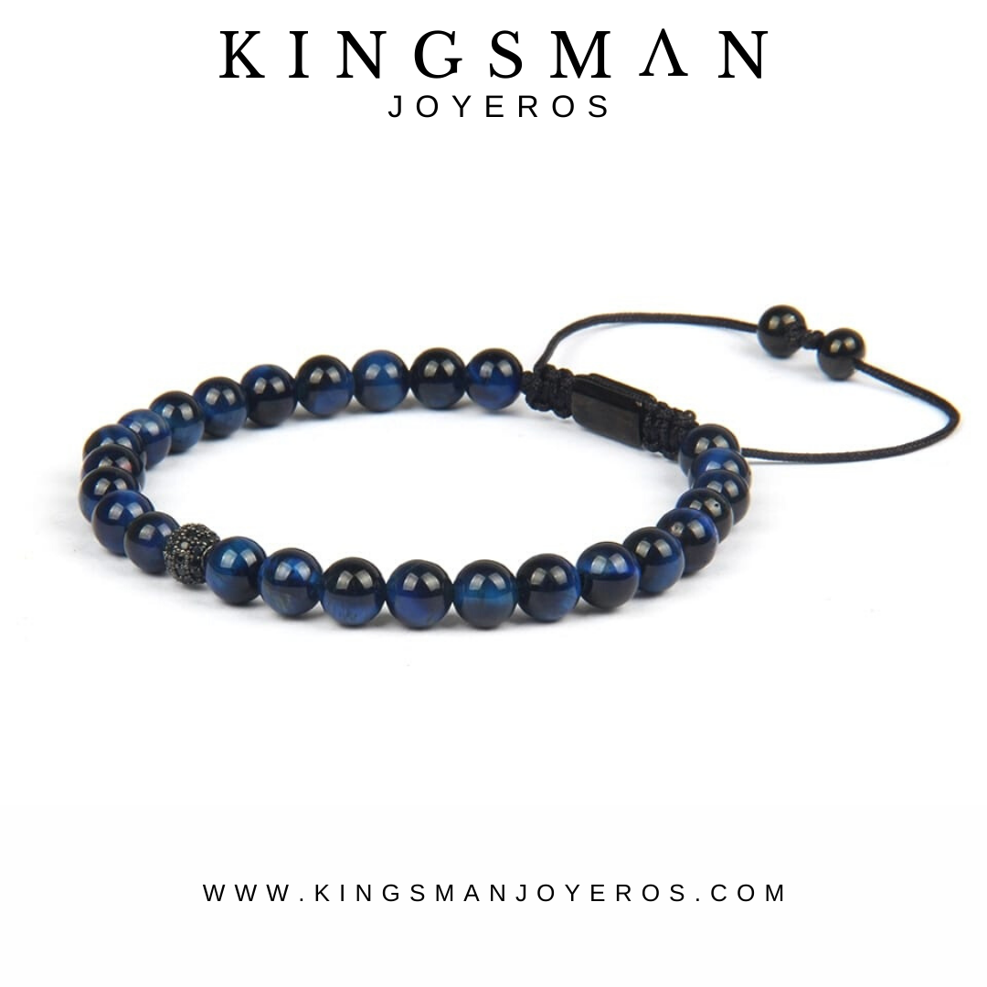 Blue Tiger Eye and Rhodium Minimalistic Bracelet