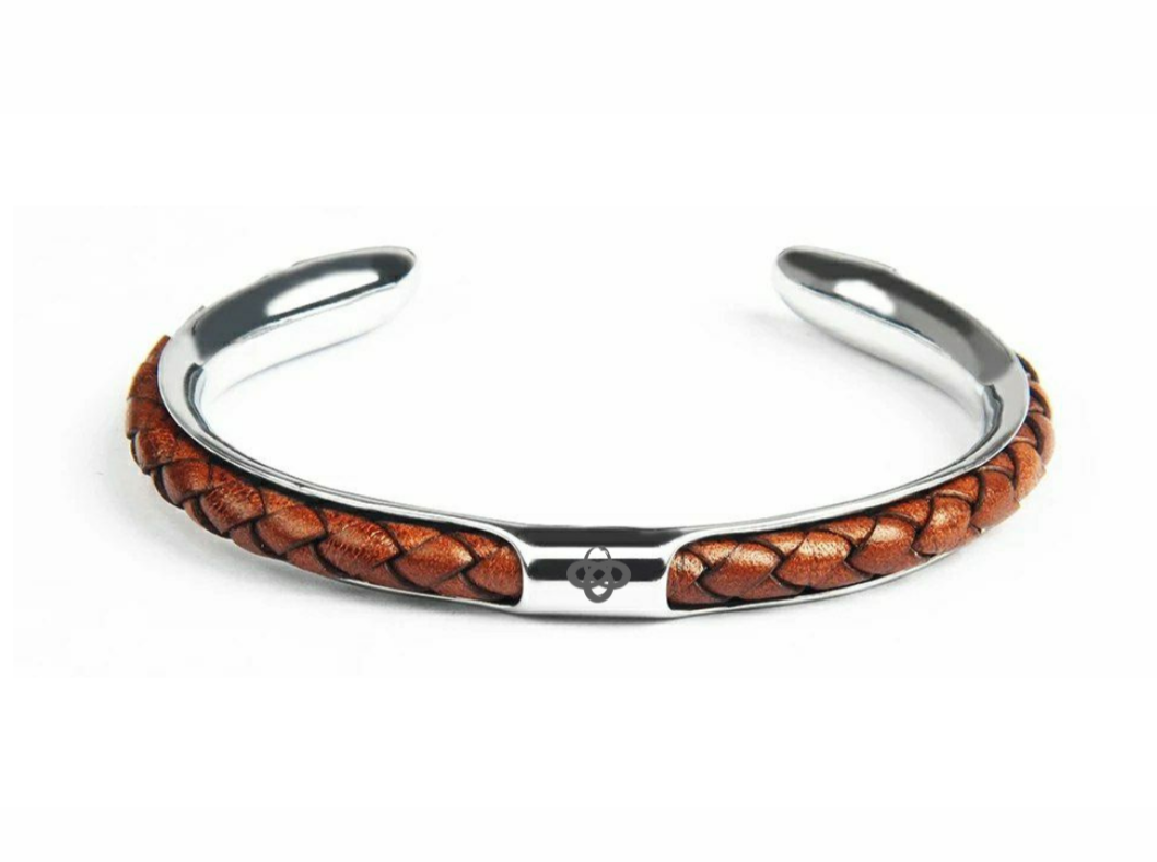 Uroboros Bangle Silver and Leather Bracelet