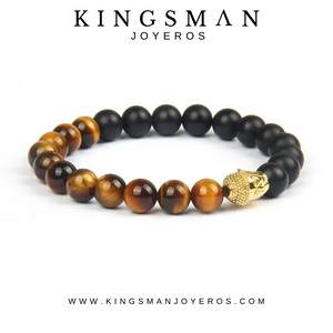 Gold Buda Onyx and Tiger Eye Bracelet