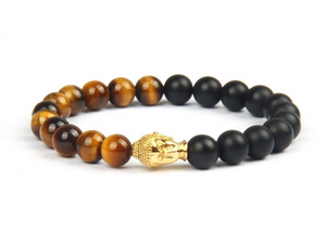 Gold Buda Onyx and Tiger Eye Bracelet