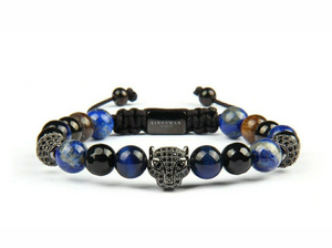 Jaguar Agata and Blue Tiger Eye Rhodium Bracelet