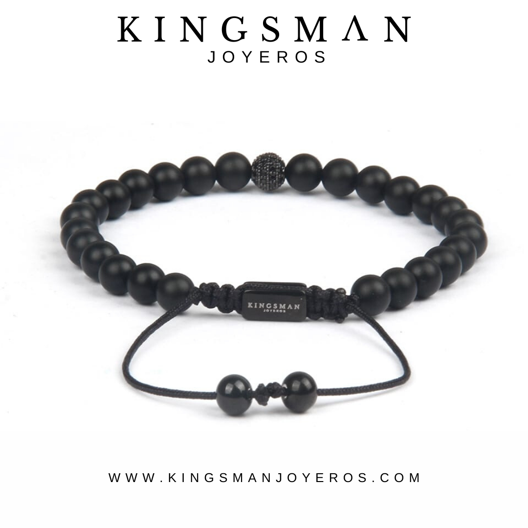 Onyx and Rhodium Minimalistic Bracelet Cz Ball