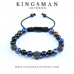 Jaguar Agata and Blue Tiger Eye Rhodium Bracelet