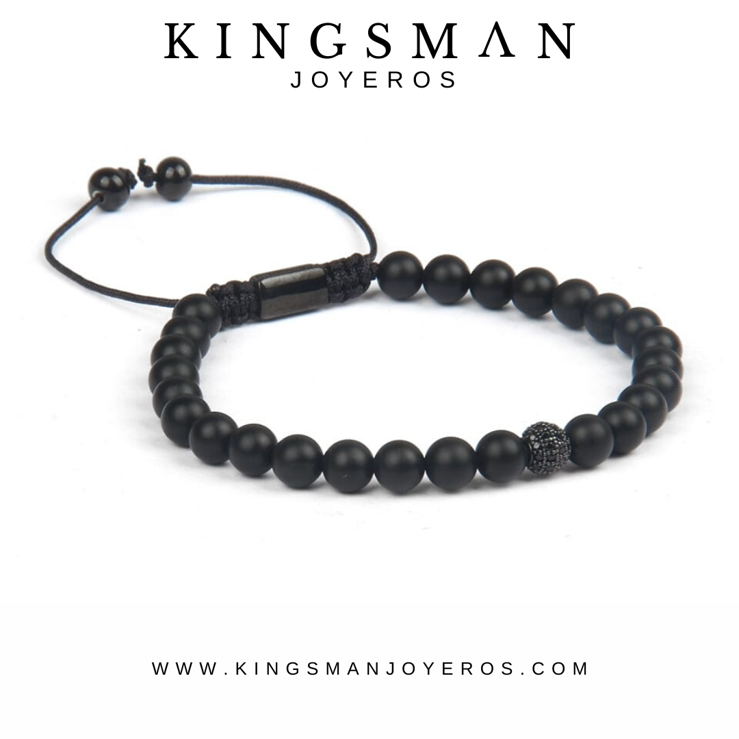 Onyx and Rhodium Minimalistic Bracelet Cz Ball