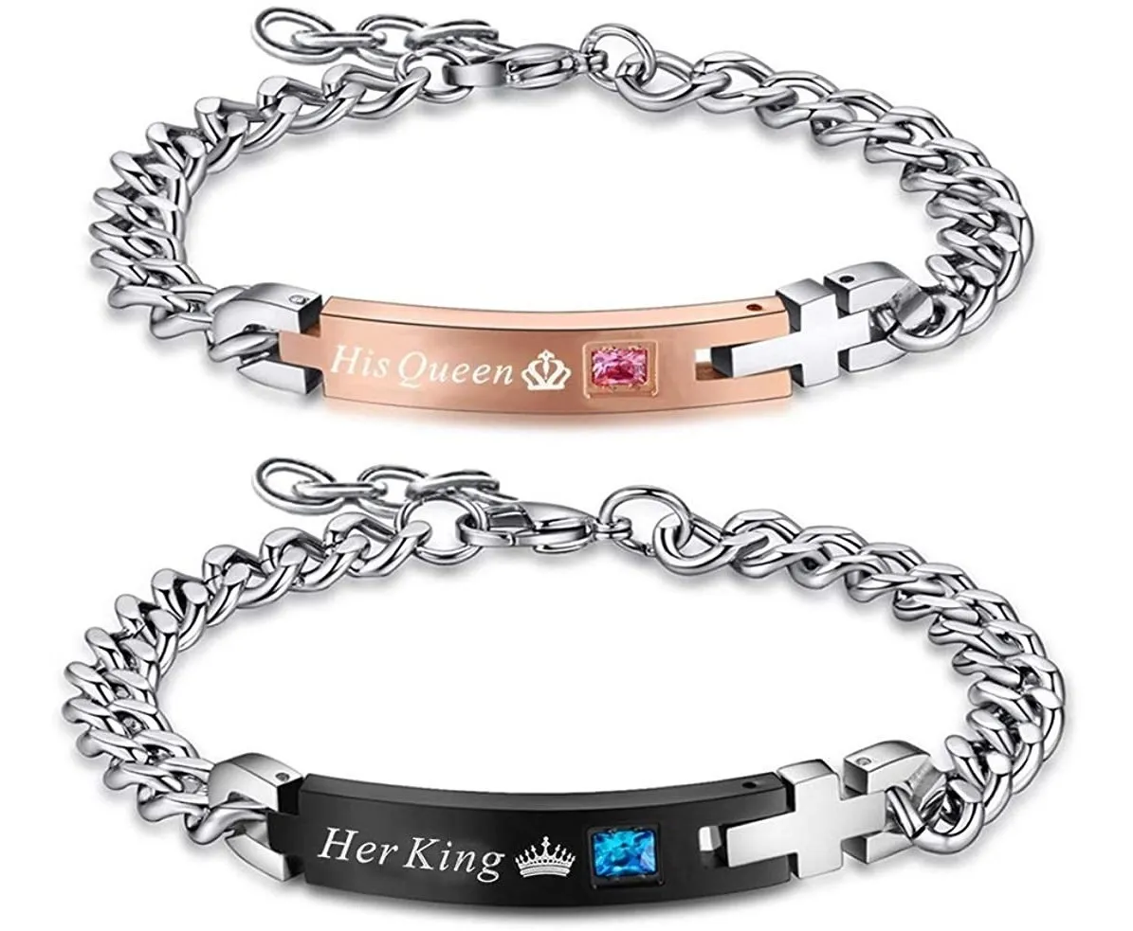 King and Queen Stainlees Steel Pair Bracelet