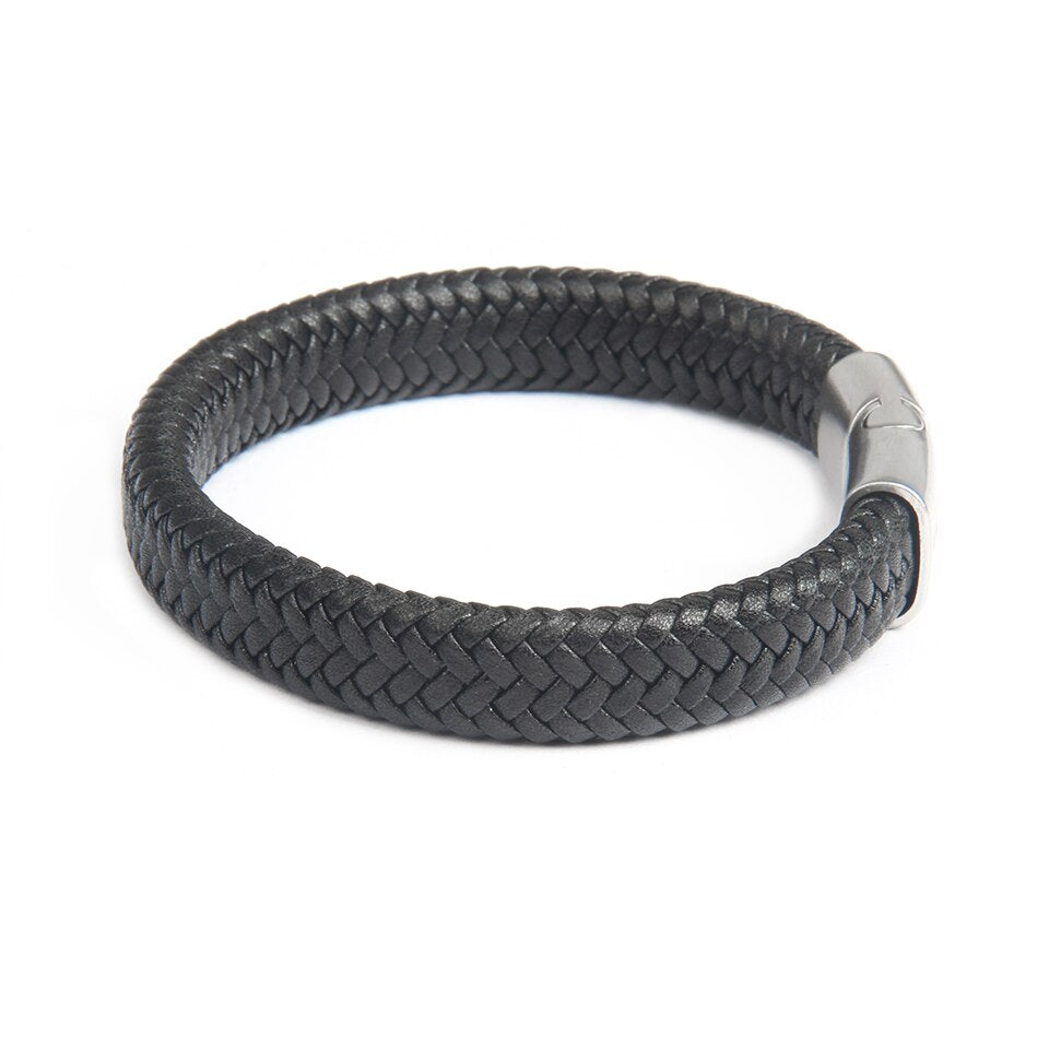 Black Leather and Silver Richmond Bracelet