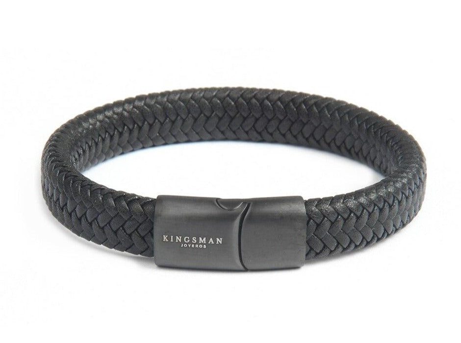 Black Leather and Rhodium Richmond Bracelet