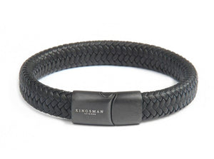 Black Leather and Rhodium Richmond Bracelet