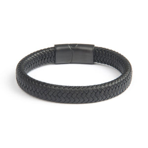 Black Leather and Rhodium Richmond Bracelet