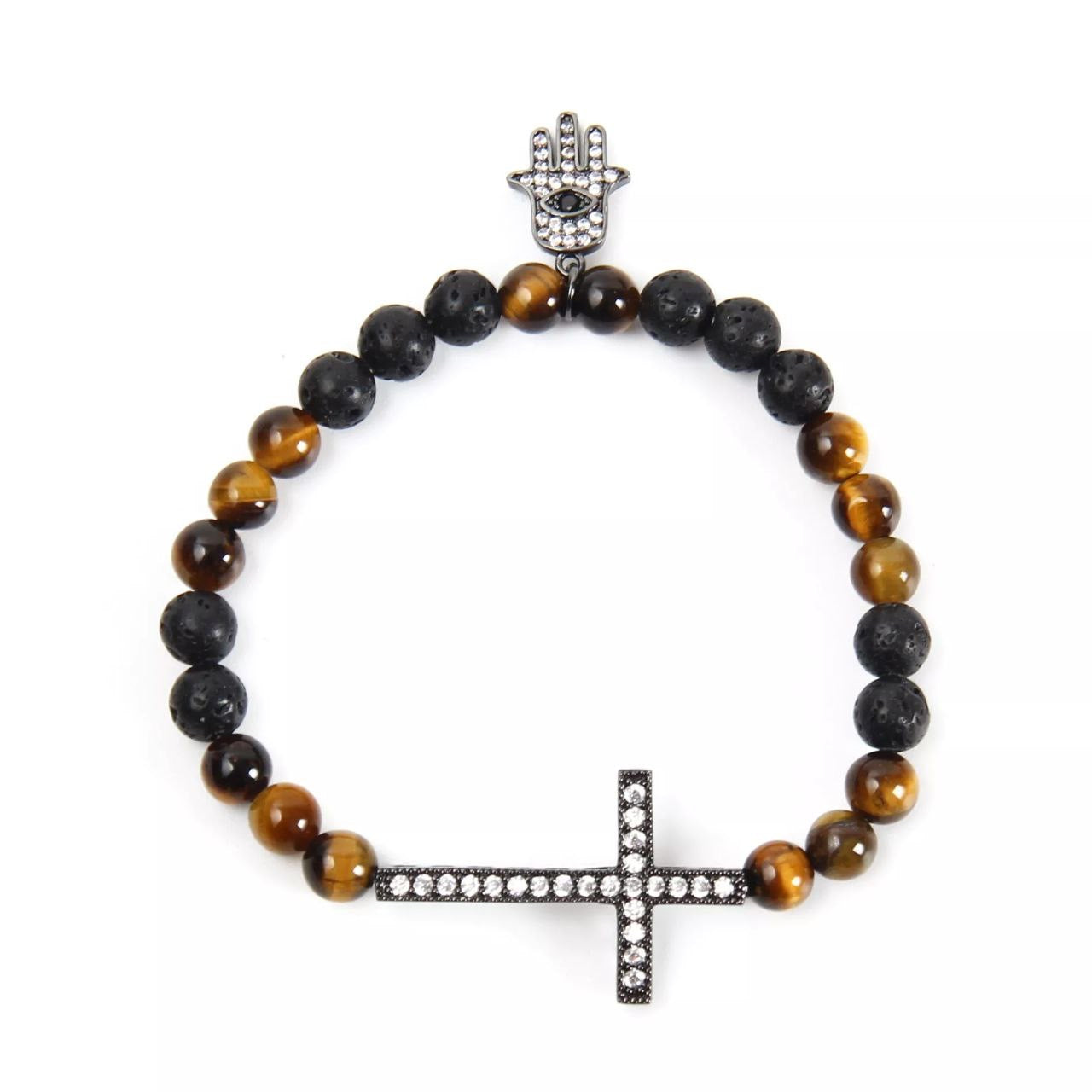 Jamsa Hand and Lava Stone Tiger Eye Bracelet