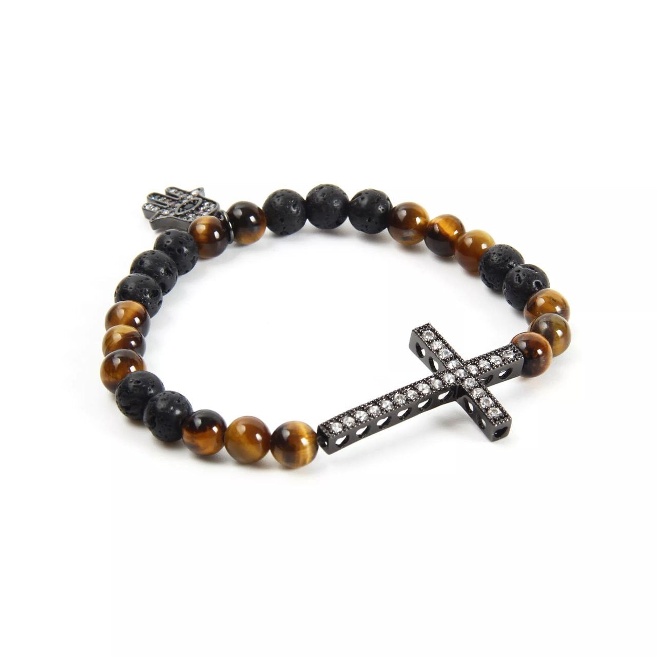 Jamsa Hand and Lava Stone Tiger Eye Bracelet