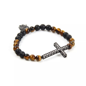 Jamsa Hand and Lava Stone Tiger Eye Bracelet