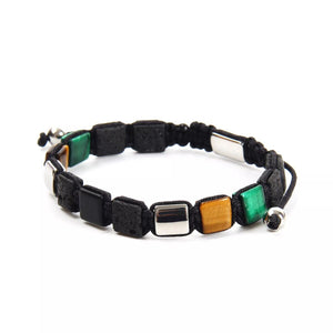 Bali Lava Stone and Malachite Square Beads Bracelet