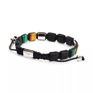 Bali Lava Stone and Malachite Square Beads Bracelet