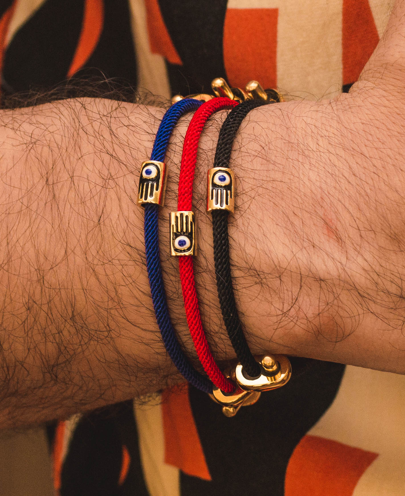 Red Persian Silk and Gold Jamsa Bracelet