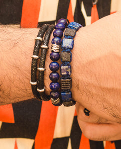 Bali Lava Stone and Lapis Square Beads Bracelet
