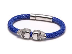 18K Gold Twin Skull Blue Stingray Bracelet