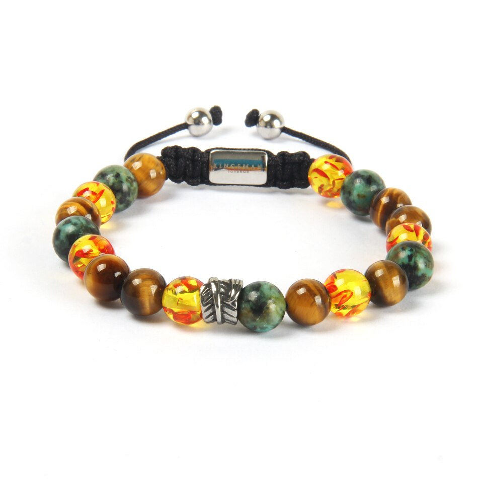 Amber and Chrysoprase Leaf Silver Bracelet