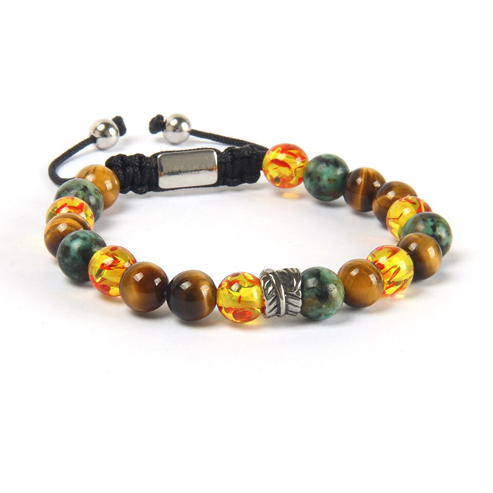 Amber and Chrysoprase Leaf Silver Bracelet