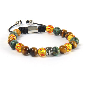 Amber and Chrysoprase Leaf Silver Bracelet