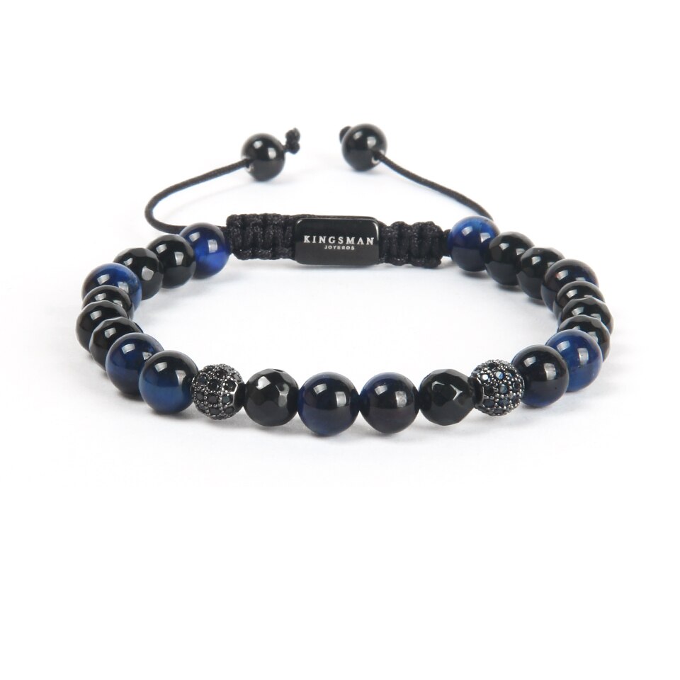 Blue Tiger Eye Double CZ Ball Bracelet