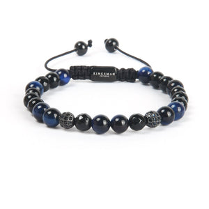 Blue Tiger Eye Double CZ Ball Bracelet