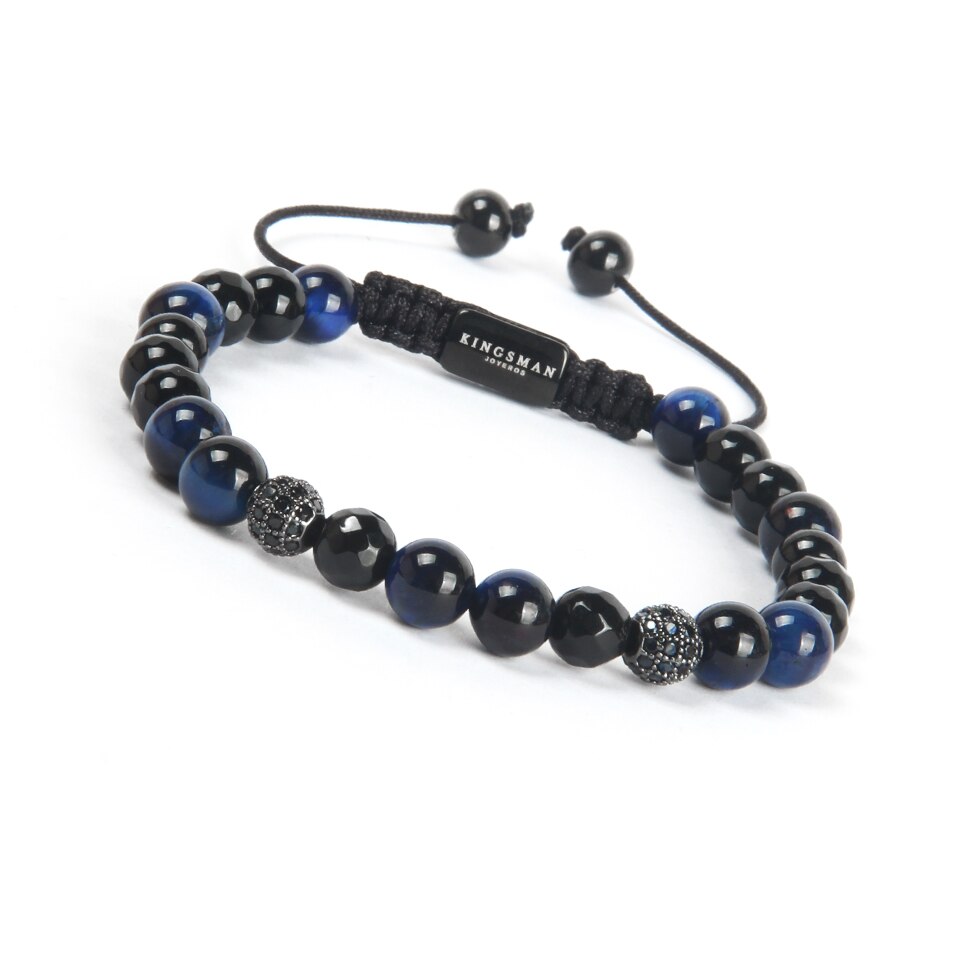 Blue Tiger Eye Double CZ Ball Bracelet