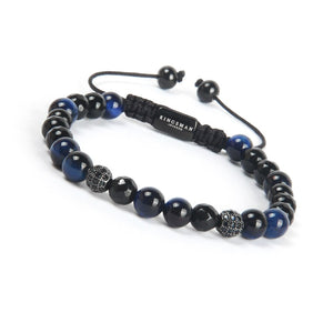 Blue Tiger Eye Double CZ Ball Bracelet
