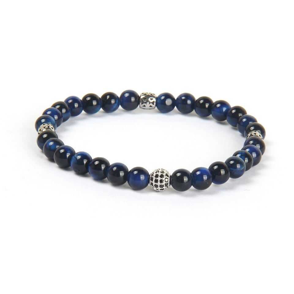 Blue Tiger Eye and Silver Beads Bracelet