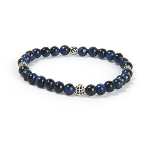 Blue Tiger Eye and Silver Beads Bracelet