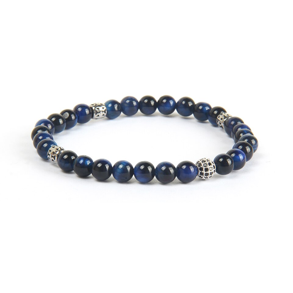 Blue Tiger Eye and Silver Beads Bracelet