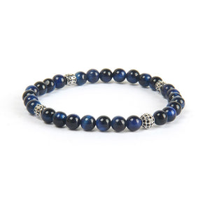 Blue Tiger Eye and Silver Beads Bracelet