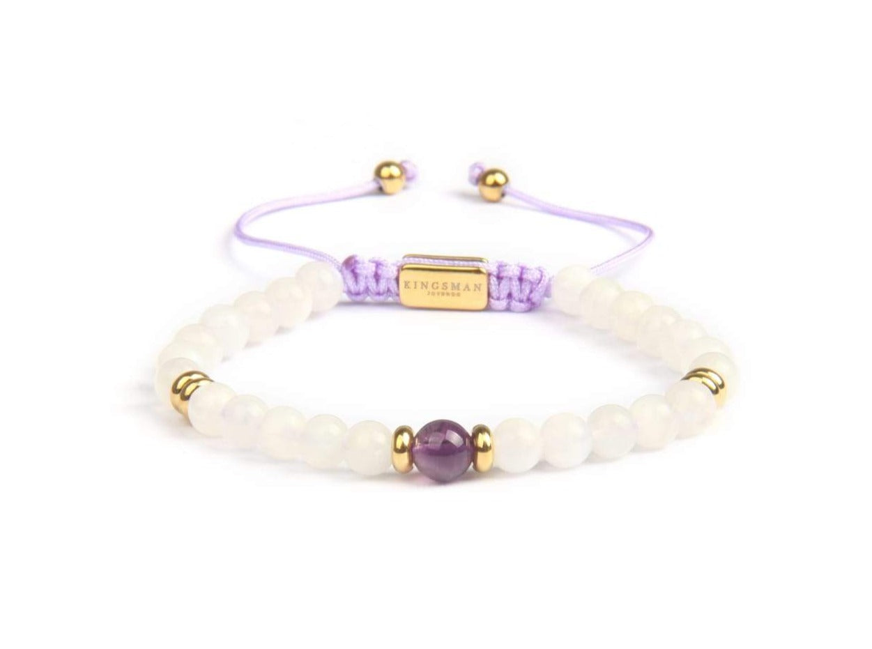 Sea Pearl Lunar Stone Purple Center Gold 18k Bracelet