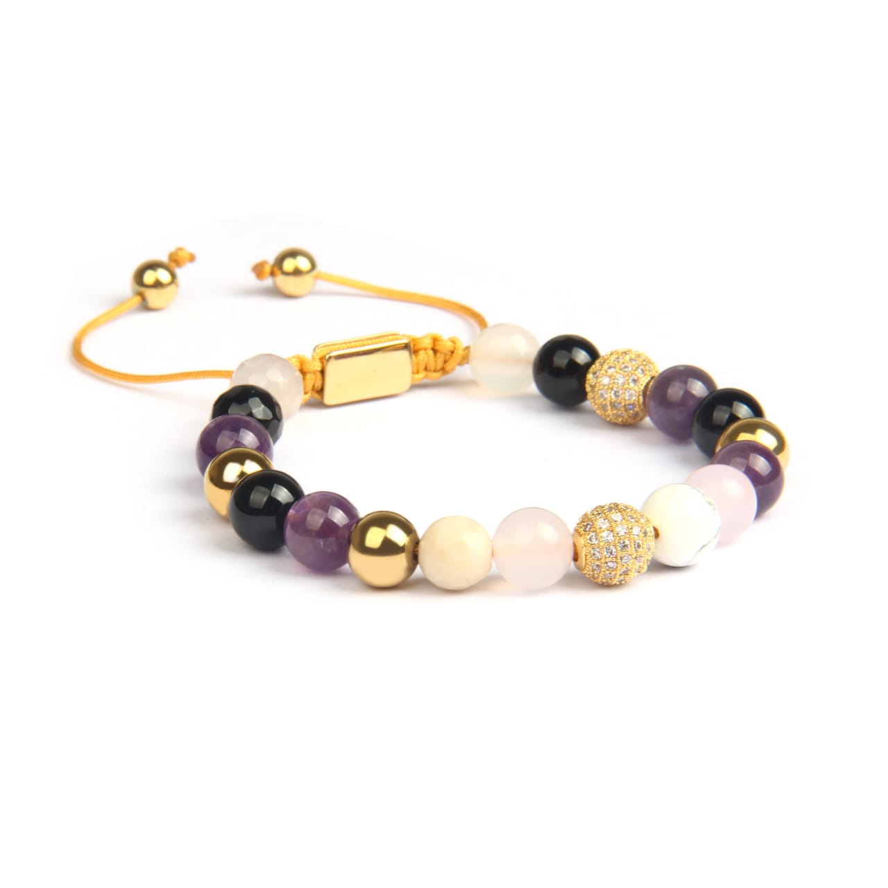 Amethyst Moon and Zirconium Beads Gold 18K Bracelet
