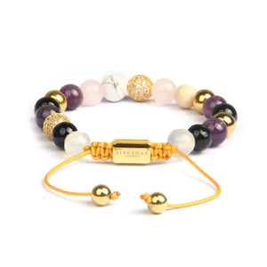 Amethyst Moon and Zirconium Beads Gold 18K Bracelet