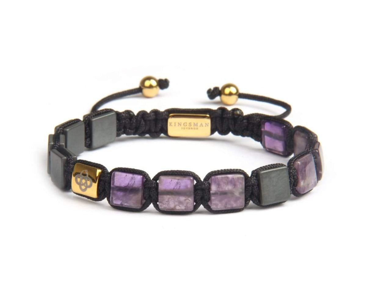 Amethyst Hematite Bali Gold 18K Uroboros Bracelet