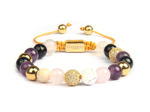 Amethyst Moon and Zirconium Beads Gold 18K Bracelet