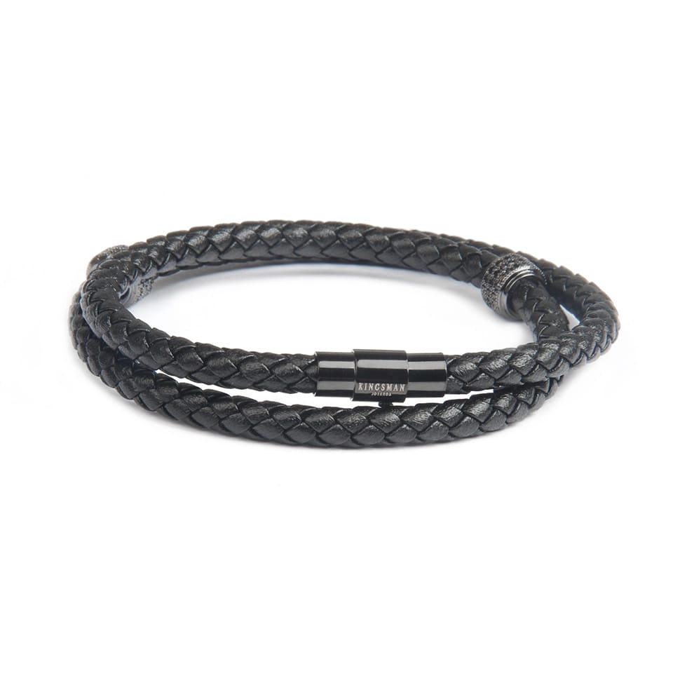 Rhodium Double Ring Leather Bracelet