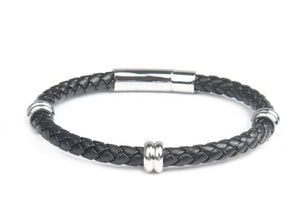 Black Leather Classic Silver Bracelet