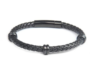 Black Leather Classic Rhodium Bracelet