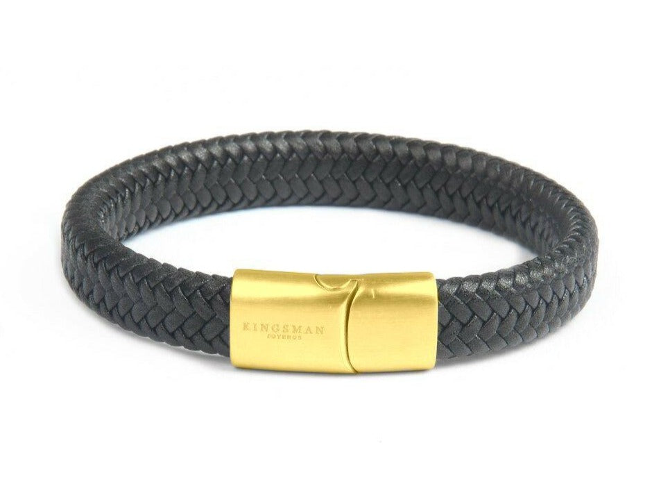 Black Leather and 18K Gold Richmond Bracelet