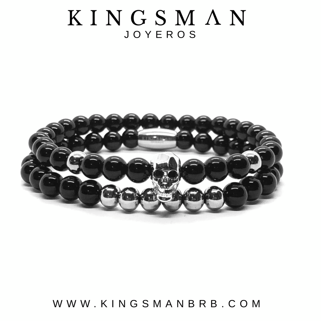 Faceted Silver Skull and Agata Stack