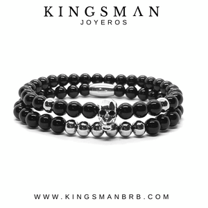 Faceted Silver Skull and Agata Stack