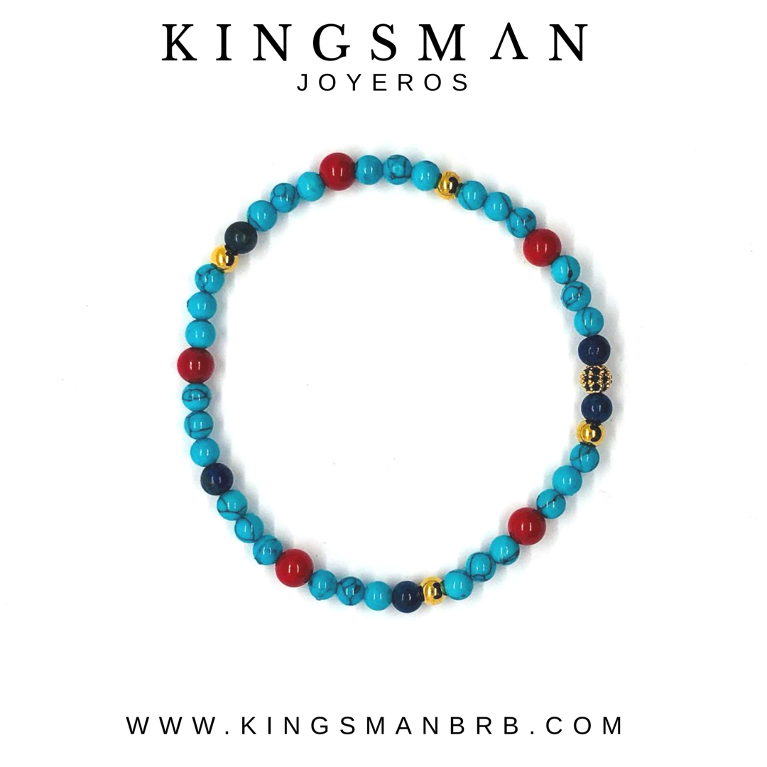 Turquoise and Red Stone MicroBeads Bracelet