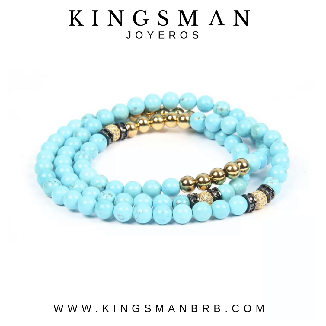 Turquoise CZ Gold Tour Beads Bracelet